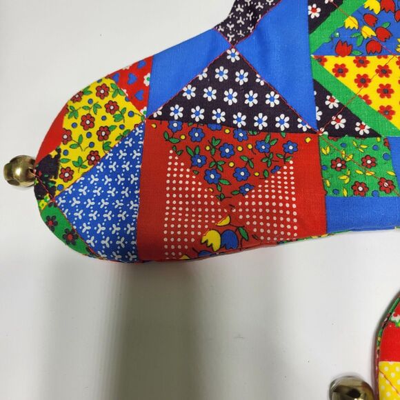 Vintage Patchwork Christmas Stocking Primitive Farmhouse Fringe Set of 2 - Picture 4 of 16